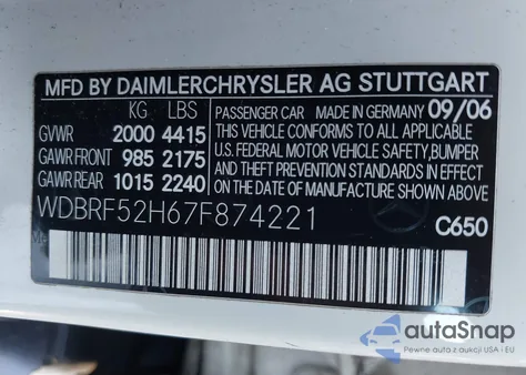 2007 Mercedes-Benz C 230 Sport from USA, damaged, VIN WDBRF52H67F874221